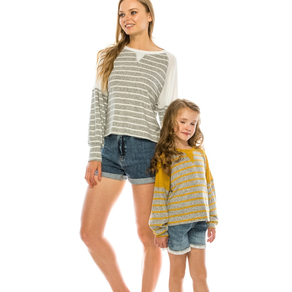 Women STRIPED HACCI CONTRAST WAFFLE KNIT TOP